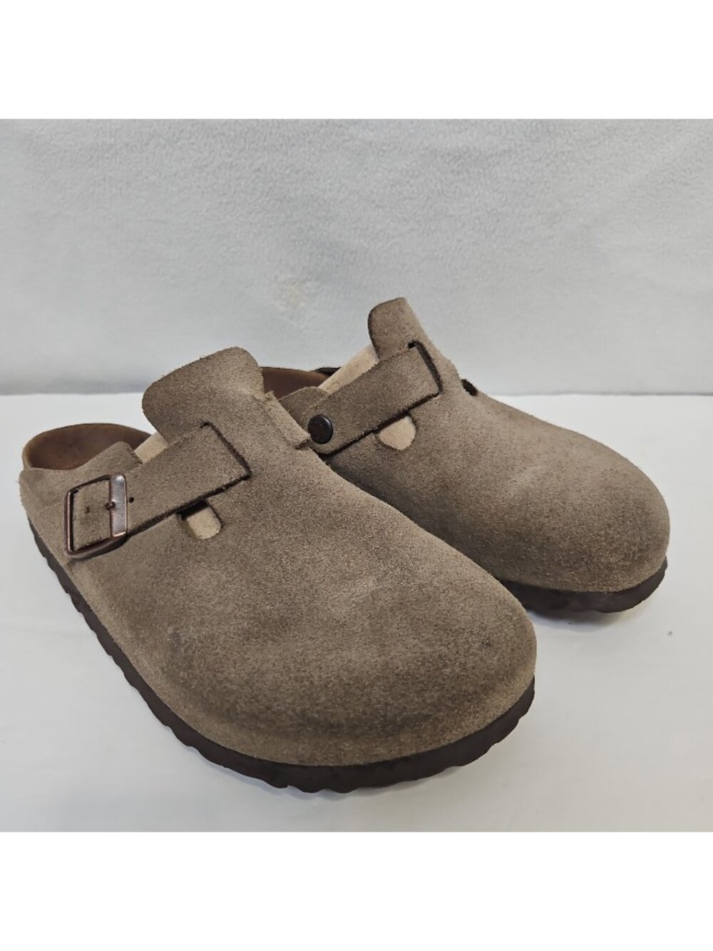 Birkenstock Boston Suede Leather Clogs Soft Footbed Sz L6 M4 EU 37 Narrow Taupe